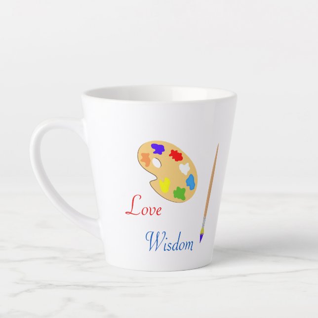 Art Palette with Paint Brush & Text on White Latte Mug (Left)