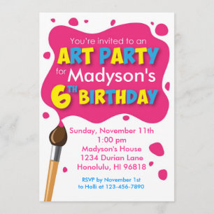 Art Party 6th Birthday Invitation