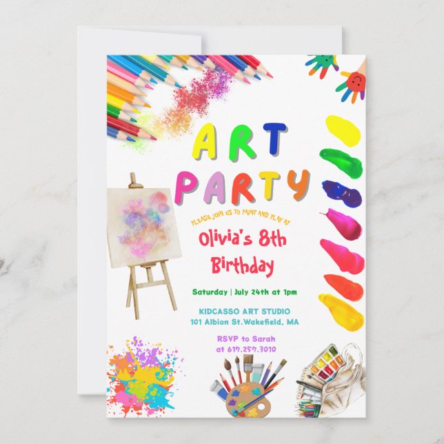 Art Party Birthday Colorful Rainbow Paint Invitation (Front)