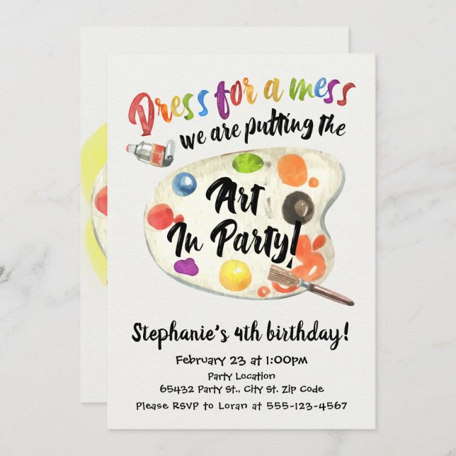 Art Party, Birthday Invitation (Front/Back)
