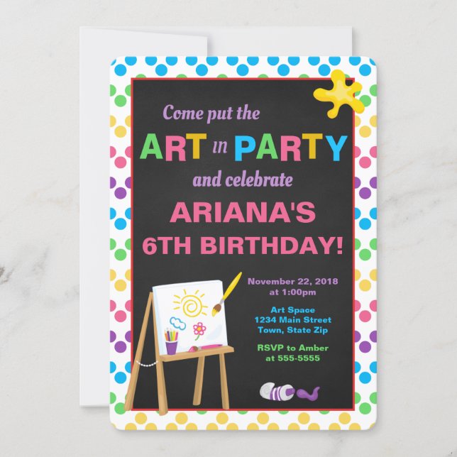 Art Party Birthday Invitation, Girl Painting Party Invitation (Front)