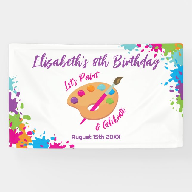 Art Party Craft Painting Girly Birthday Party Banner (Horizontal)
