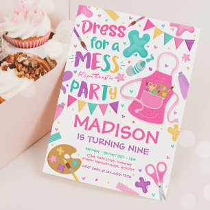 Art Party Craft Painting Girly Birthday Party  Invitation