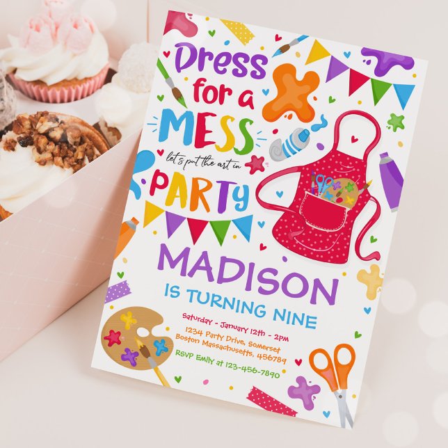 Art Party Craft Painting Girly Birthday Party Invitation (Creator Uploaded)