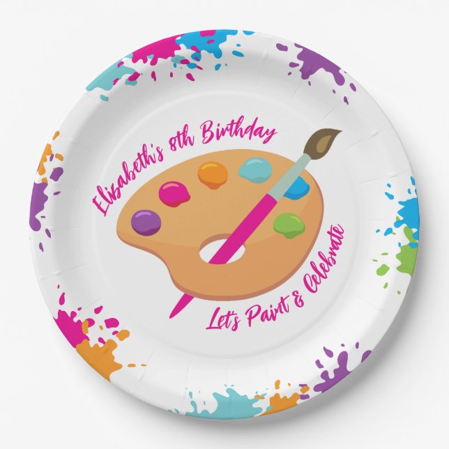 Art Party Craft Painting Girly Birthday Party Paper Plates (Front)