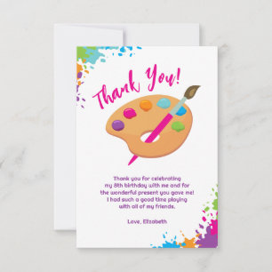 Art Party Craft Painting Girly Birthday Party Thank You Card