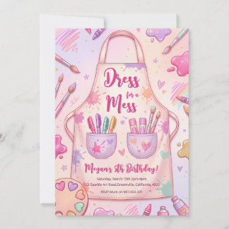 Art Party Girls Dress for a Mess Birthday Invitation
