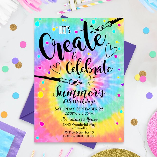 Art Party Invitation Tie Dye Paint Party Rainbow (Creator Uploaded)