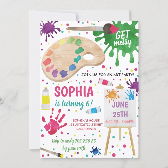Art Party Messy Painting Girl Birthday Invitation (Front)