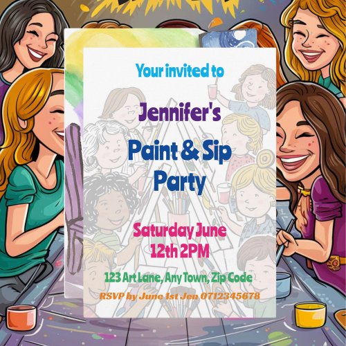 Art party Paint and Sip Teenagers celebration Invitation