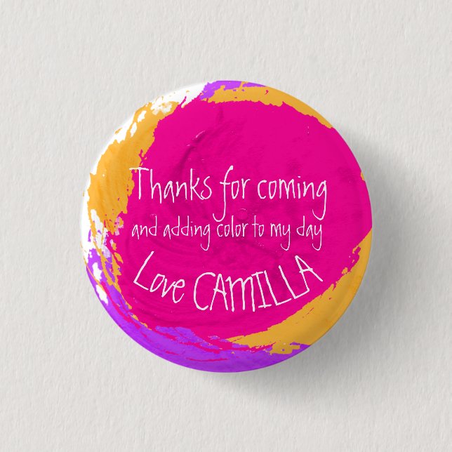 Art party paint dabs thank you named button (Front)