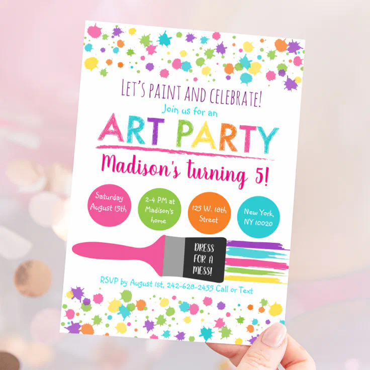 Art Party Paint Party Birthday Invitation | Zazzle