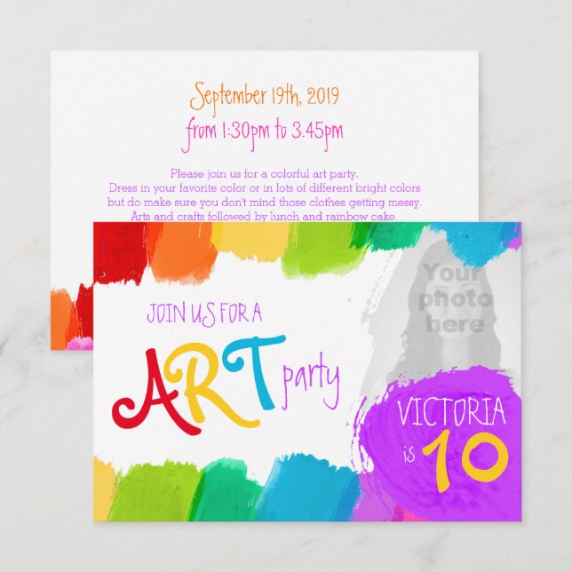 Art party painting 10th birthday party invite (Front/Back)