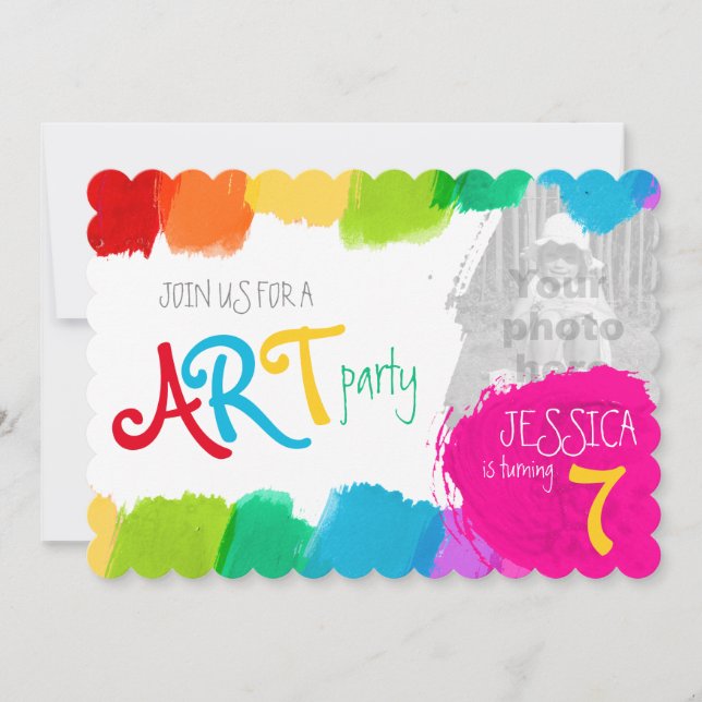Art party painting 7th birthday party invite (Front)
