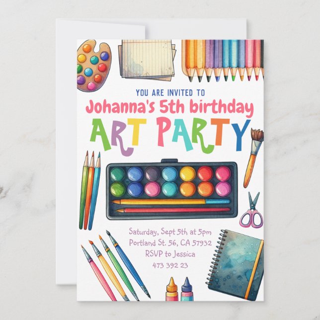 Art Party Painting Artist Kids Birthday Invitation (Front)