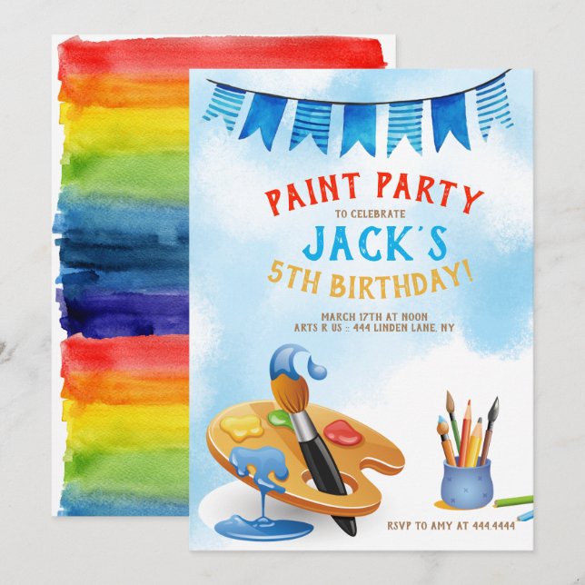 Art Party Painting Birthday Invitation (Front/Back)