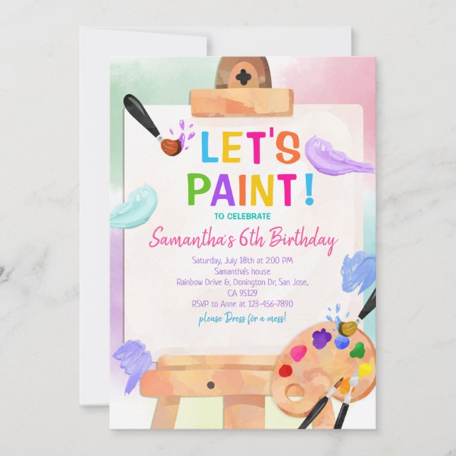 Art Party Painting Birthday Party Girl Invitation (Front)