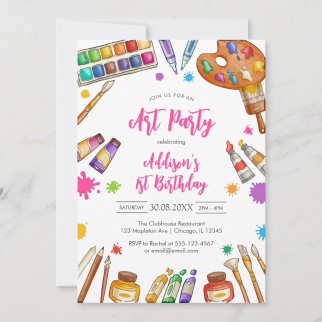 Art Party Painting Craft Birthday Party Invitation (Front)