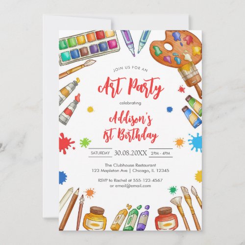 Art Party Painting Craft Birthday Party Invitation