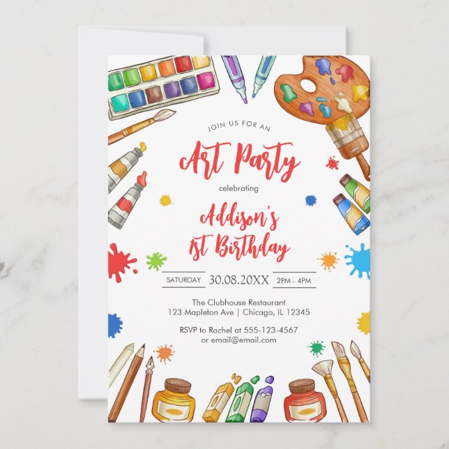 Art Party Painting Craft Birthday Party Invitation (Front)