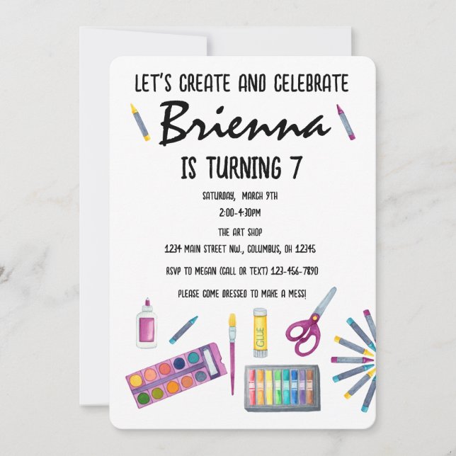 Art Party Painting Craft Party for girls  Invitation (Front)