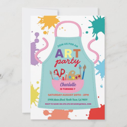 Art Party Painting Crafts Drawing Paint Apron Invitation