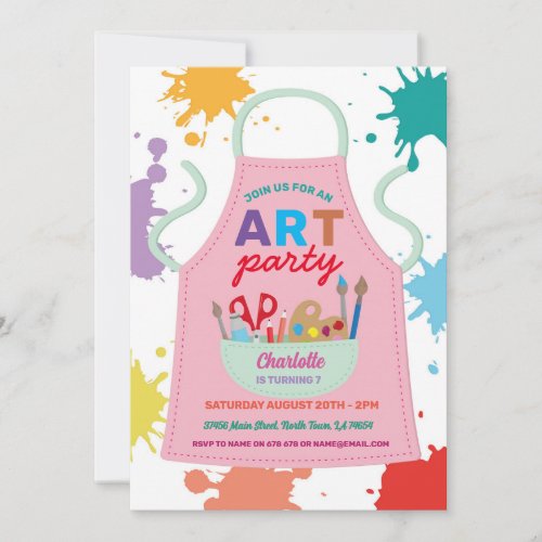 Art Party Painting Drawing Paint Crafts Apron Invitation