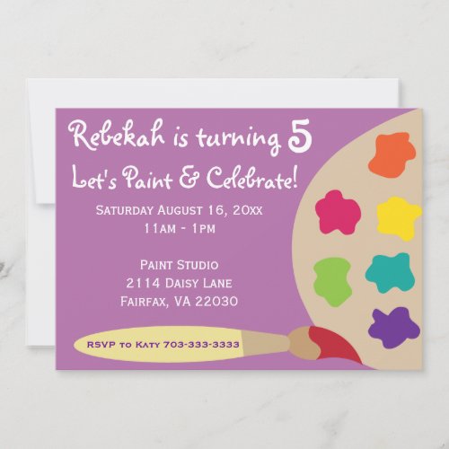 Art Party Palette Invites - Purple