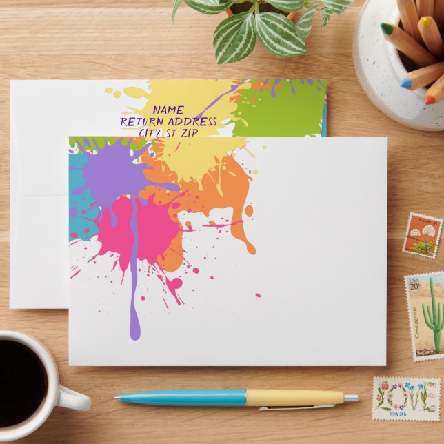Art Party Pastel Paint Splats Envelope (Desk)