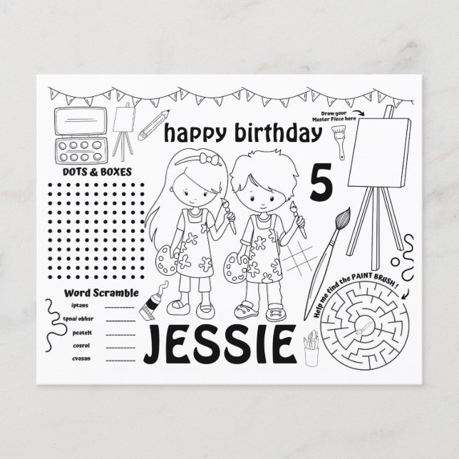 Art party placemats, art activity & coloring sheet (Front)