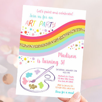 Art Party Rainbow Birthday Invitation by LittlePrintsParties at Zazzle