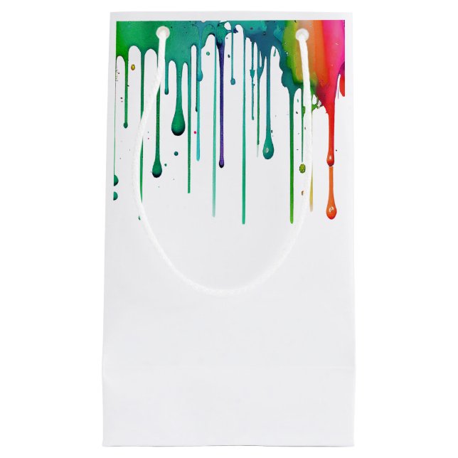 Art Party Rainbow Paint Drip Small Gift Bag (Front)