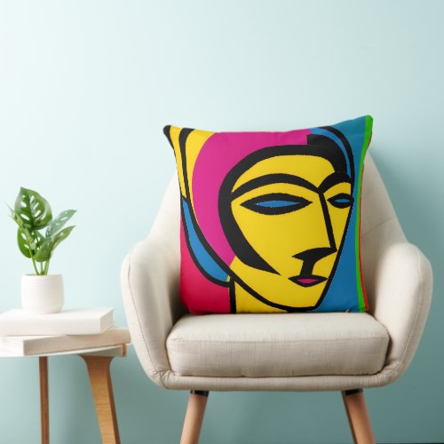 Art Piece of a Woman in Art Brut and Pop Art Throw Pillow