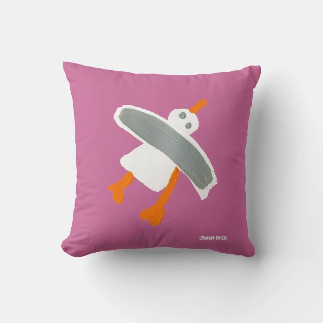 Art Pillow: John Dyer Seagull in pink Throw Pillow (Front)