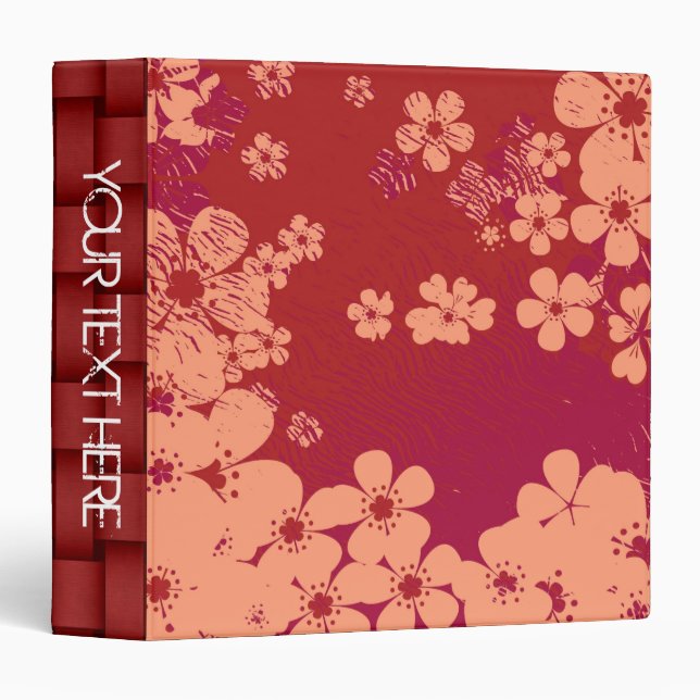 Art pink and red floral pattern 3 ring binder (Front/Spine)