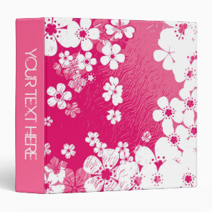 Art pink and white floral pattern binder