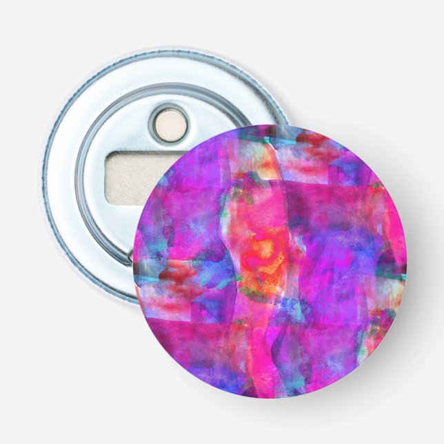 Art pink, blue, red texture background bottle opener (Front)
