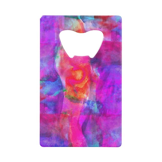 Art pink, blue, red texture background credit card bottle opener (Front)