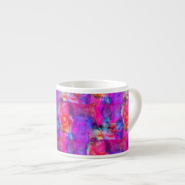 Art pink, blue, red texture background espresso cup (Front Right)