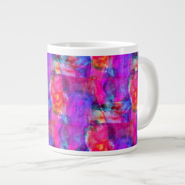 Art pink, blue, red texture background giant coffee mug (Front Right)