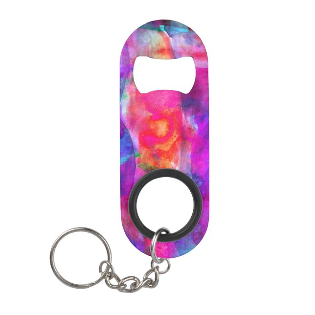 Art pink, blue, red texture background keychain bottle opener (Front)