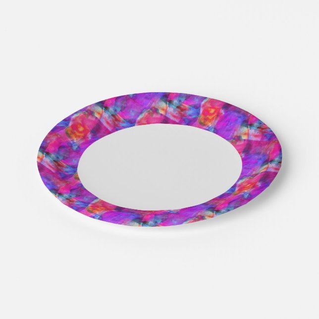 Art pink, blue, red texture background paper plates (Angled)