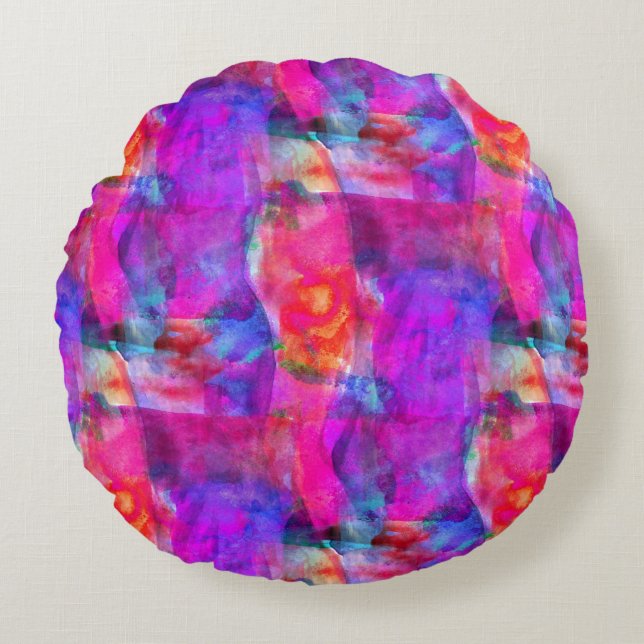 Art pink, blue, red texture background round pillow (Front)