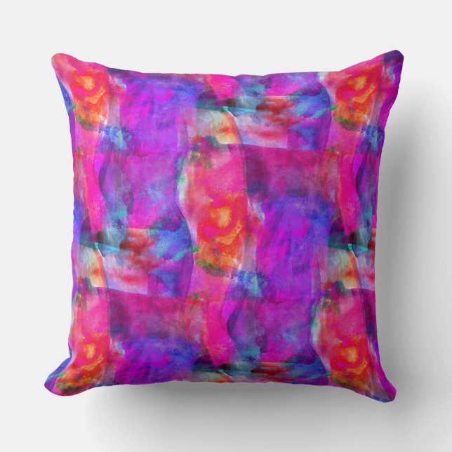Art pink, blue, red texture background throw pillow (Front)