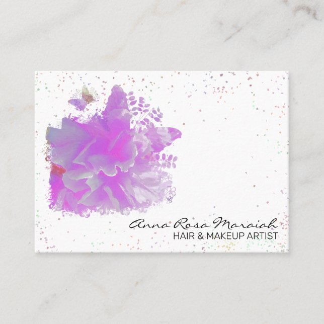 *~* Art Pink Peony Painting Art Butterfly AR3 Business Card (Front)
