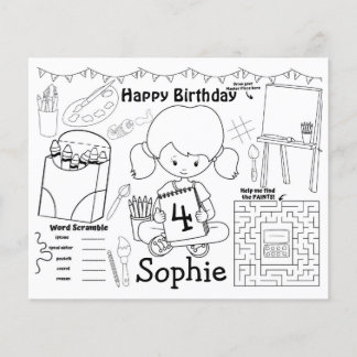 Art placemats, art birthday coloring & activity