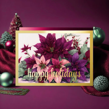Art Poinsettia Arrangement Burgundy Purple Peach  Holiday Card by TailoredType at Zazzle