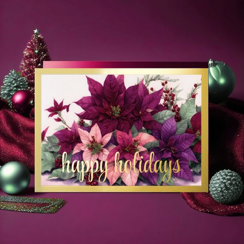 Art Poinsettia Arrangement Burgundy Purple Peach  Holiday Card