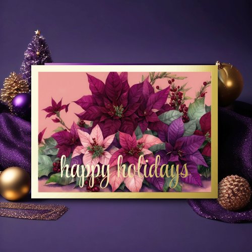 Art Poinsettia Arrangement Burgundy Purple Peach  Holiday Card