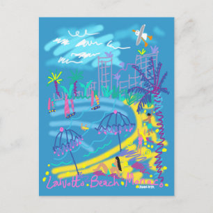 Art Postcard: Larvotto Beach Monaco Summer Drawing Postcard